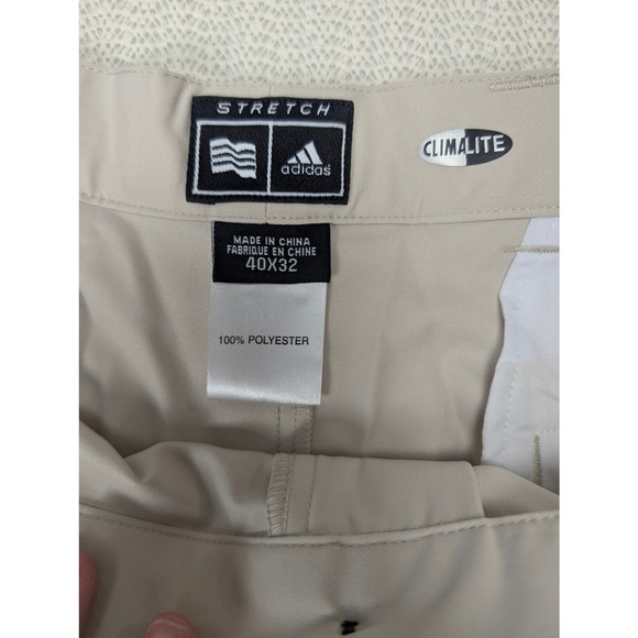 Adidas Men's Casual Golf Climalite Pleated Pants Beige Ecru Woven Stretch 40x32 - Picture 4 of 7